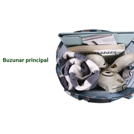 Geanta de Plaja, Cyrax, din Plasa Transparenta, Imprimeu Floral, 43 x 10 x 33 cm, Model pentru Umar, Lungime Inferioara 33 cm, Albastru