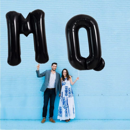 Balon Folie Metalizata Litera M, Cyrax, 40 cm, Umflati cu Heliu sau Aer, Ambalaj Individual, Pai inclus, Negru