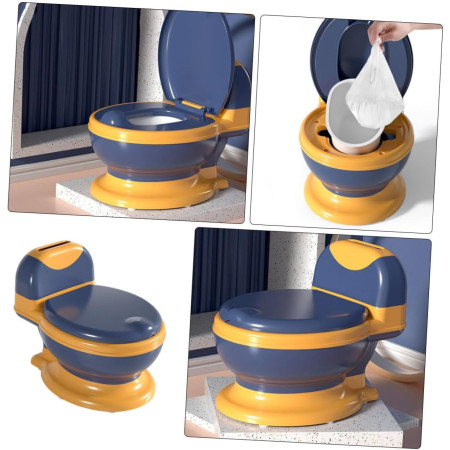 Olita Bebelusi, Cyrax, pentru Copii 1 - 8 Ani, Model Toaleta Adulti, Colac Moale PVC, Compartiment Detasabil, Cutie Depozitare Hartie, 34 x 32 x 19 cm, Albastru/Portocaliu