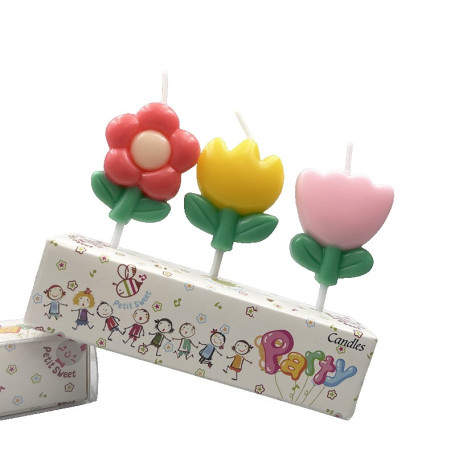 Set 3 Lumanari, Cyrax, Tema Flori, Model 3, din Parafina, Multicolor