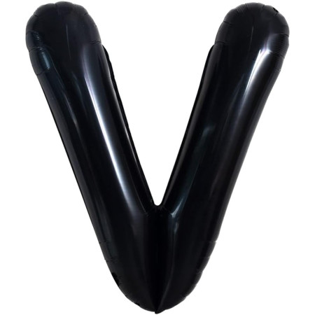 Balon Folie Metalizata Litera V, Cyrax, 40 cm, Umflati cu Heliu sau Aer, Ambalaj Individual, Pai inclus, Negru