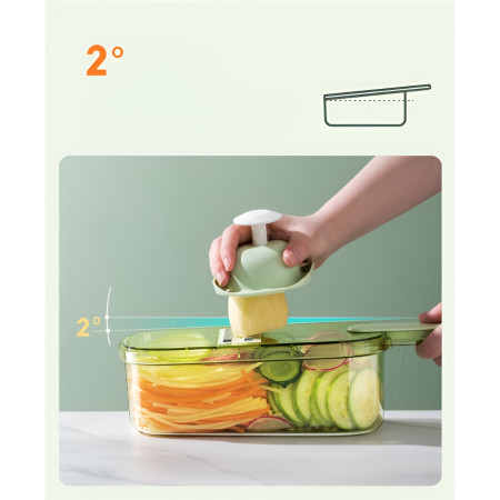 Feliator Multifunctional, Cyrax, 3 in 1, pentru Fructe si Legume, 6 Piese, Maner, Lame de Inox, Recipient Stocare, Protectie Mana, ABS, 35x12x9.4 cm, Verde