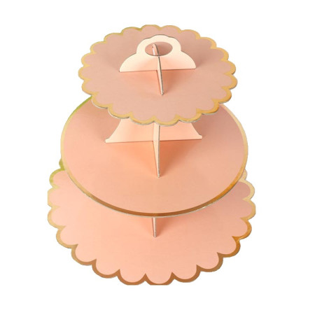 Etajera pentru Prajituri, Cyrax, din Carton, 3 Nivele, 16/22/29 cm Diametru, Inaltime 38 cm, Roz