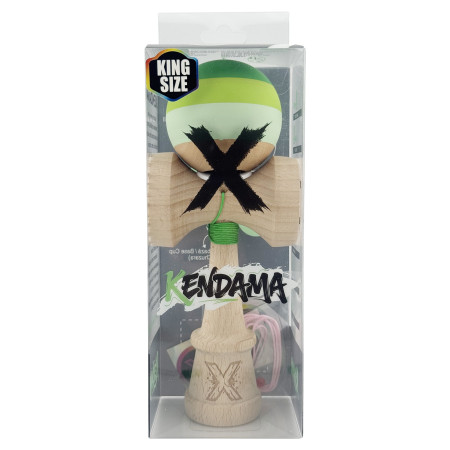 Kendama X Originala, Profesionala, Cyrax, Rubber Grip, Cupe Mari KING SIZE V3, Gaura in Baza, Rulment Metalic, din lemn 18 cm, Ata 62/65 cm, Special Verde degrade