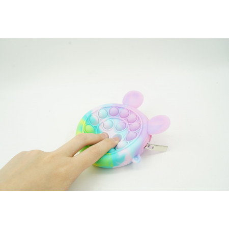 Jucarie antistres din silicon Cyrax, Pop it Now and Flip It ,Mini Geanta, Mickey Mouse, 6 cm, Macarons