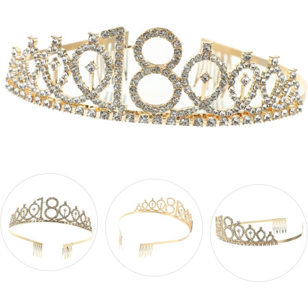 Set 2 Piese pentru Majorat, Cyrax, 15 x 13 x 5 cm, Coronita Printesa Gold si Panglica 18&Fabulous, Negru