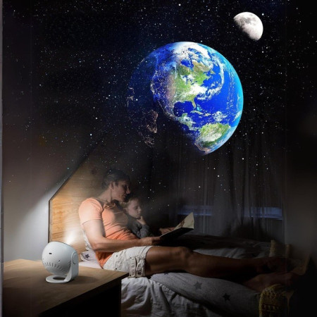 Lampa Tip Proiector Galaxie,  pentru Dormitor, Tematica Cer Instelat, Model Glob, HD, Rotire 360 de Grade, 13 Imagini, Incarcare USB, 5 W, 11.2x10.8x10.9 cm, Alb