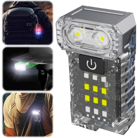 Lanterna UV LED Portabila,  Incarcare USB Tip C, Raza 50 m, 5W, 3 Culori de Lumina, 1200 mAh, 8 x 2 x 4.2 cm, Transparent Fluorescent