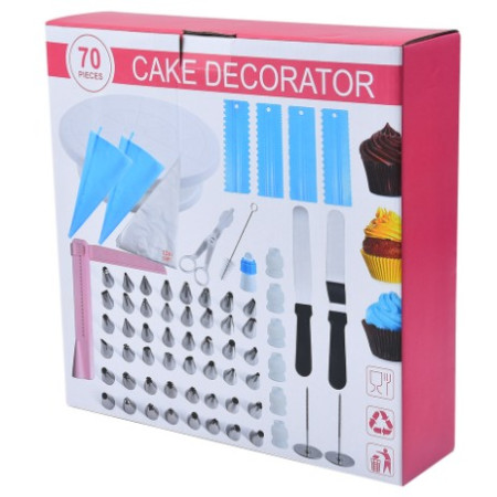 Set 70 Piese Ustensile pentru Ornare Prajituri, Cyrax, din Plastic si Otel Inoxidabil, Multicolor