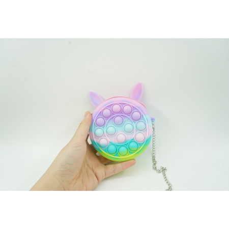 Jucarie antistres din silicon Cyrax, Pop it Now and Flip It ,Mini Geanta, Iepuras, 6 cm, Macarons