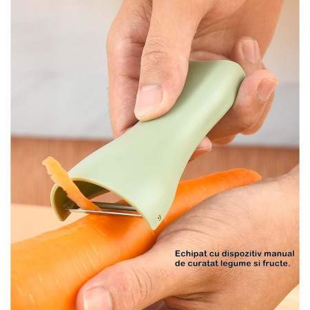 Set foarfeca pentru bucatarie Cyrax, curatator legume tip suport, multifunctional, spargator nuci, material ABS si otel inoxidabil, maner ergonomic, 16.8 x 7.8 x 1 cm, verde