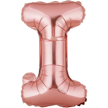 Balon Folie Metalizata Litera I, Cyrax, 40 cm, Umflati cu Heliu sau Aer, Ambalaj Individual, Pai inclus, Rose Gold