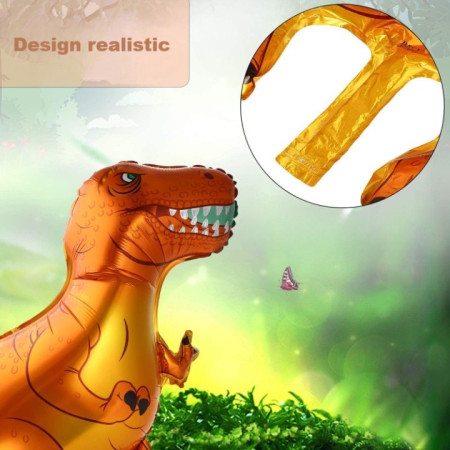 Balon din Folie Metalizata, Cyrax, Mini Figurine Dinozauri, Model T-Rex, Tematica Aniversare, 48x34 cm, Ambalaj Individual, Pai Inclus, Umflare cu Aer sau Heliu, Multicolor