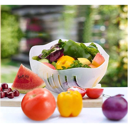 Bol Feliator pentru Salata, Cyrax, Castron Multifunctional pentru Legume si Fructe, pentru Spalat si Taiat Legumele, cu Scurgere si Tocator, Ergonomic, Protectie pentru Maini, 21x18.5x11.5 cm, Roz