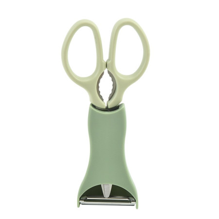 Set foarfeca pentru bucatarie Cyrax, curatator legume tip suport, multifunctional, spargator nuci, material ABS si otel inoxidabil, maner ergonomic, 16.8 x 7.8 x 1 cm, verde