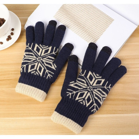 Manusi de Barbat,  Model Fulg, Functie Touchscreen (ecran tactil), Material Acril Tricotat, Manseta Elastica, Interior Catifelat, Marime Universala, Albastru Marin