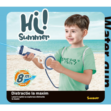 Pistol cu apa pentru copii Cyrax, rezervor tip ghiozdan, 1500 ml, reglabil, material ABS/silicon, distanta improscare 8 metri, tragaci cu presiune, 12.5 x 28 cm, albastru