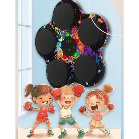 Jucarie de Boxat cu Muzica si Lumini, Cyrax, Bluetooth, Incarcare USB, Aplicare cu Ventuze, 5 Tinte, 40x38x8 cm, 930 g, Negru