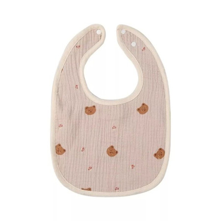 Baveta in Forma de U, Cyrax, din Bumbac, pentru Copii 0-12 Luni, Rezistenta la Apa, cu Capse, Model cu Ursuleti,  21x30 cm, Bej