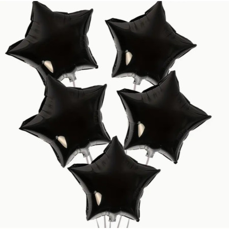Balon din Folie Metalizata, Cyrax, Figurina Stea, Model Simplu, Tematica Aniversare, 40 cm, Ambalaj Individual, Pai Inclus, Umflare cu Aer sau Heliu, Negru