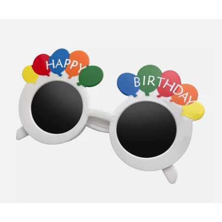 Ochelari Rotunzi Happy Birthday, Cyrax, Tematica Aniversare, Protectie Soare, din Plastic, 18.5x11.5 cm, Alb
