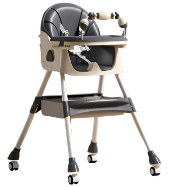 Scaun de Masa pentru Bebelusi si Copii, Cyrax, 2 Tavite cu Jucarii si Husa Detasabile, Multifuncțional, Stabil, Centura de Siguranta, Spatar Reglabil Moale, Balansoar, Cos de Depozitare, de la 6 Luni, 97x73x65cm, Gri