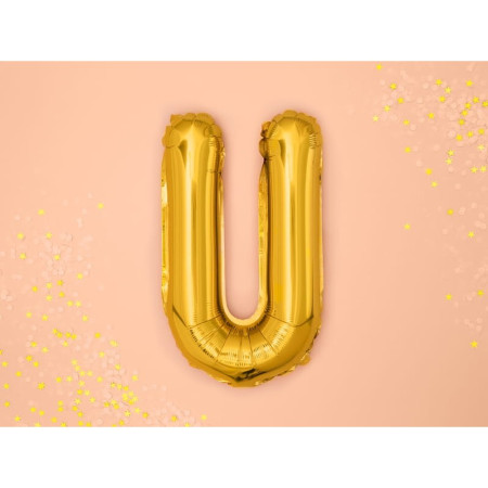 Balon Folie Metalizata Litera U, Cyrax, 40 cm, Umflati cu Heliu sau Aer, Ambalaj Individual, Pai inclus, Auriu