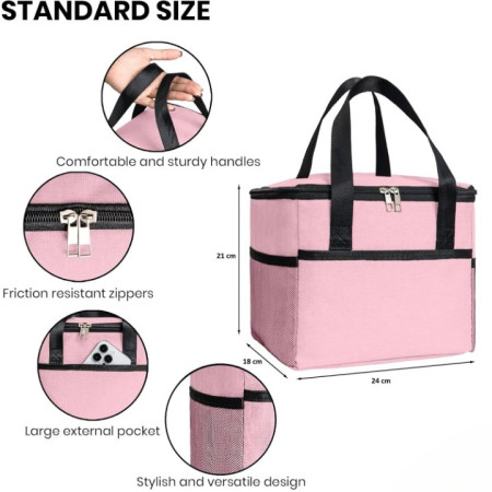 Geanta Termica Cyrax pentru Pranz, Compartimente Telefon si Tacamuri, Multifunctionala, Impermeabila, 24x18x21 cm, Roz