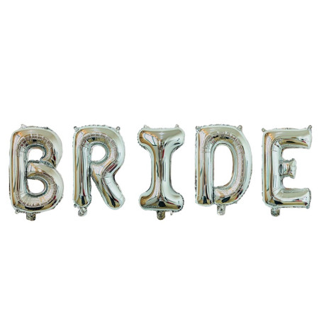 Set Baloane din Folie Metalizata, Cyrax, Model Scris Bride, Litere de 40 cm, Tema Iubire, Baloane Party, Ambalaj Individual, Pai Inclus, Umflare cu Aer sau Heliu, Argintiu