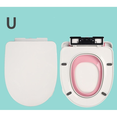Capac de Toaleta cu Reductie 3 in 1, Cyrax, pentru Copii +3 Ani si Adulti, Coborare Lenta si Silentioasa, Instalare Usoara, din PP5 , in Forma de U, Alb/Roz