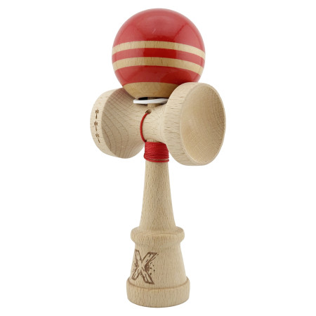 Kendama X Originala RAINBOW, Profesionala, Cyrax, Cupe Mari KING SIZE V3, Super Sticky, Gaura in Baza, Rulment Metalic, din lemn 18 cm, Ata 55 cm, Rosu/Maro