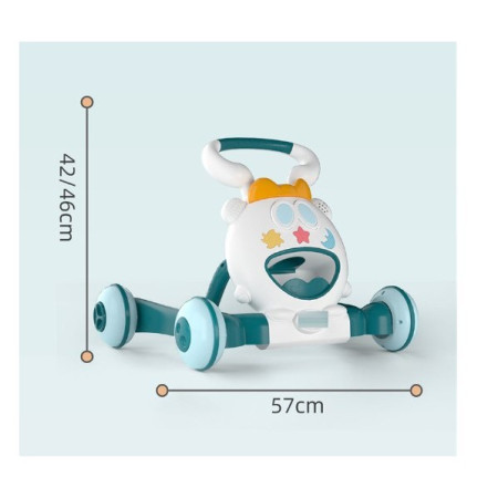 Premergator pentru copii Cyrax, pliabil, viteza ajustabila, maner antialunecare, cu lumini si muzica, 46 x 57 cm, loc depozitare jucarii, inaltime ajustabila, albastru