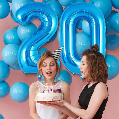 Balon din Folie Metalizata, Cyrax, Figurina Cifra, Tema Aniversare 80 cm, Ambalaj Individual, Pai inclus, Umflare cu Aer sau Heliu, Albastru, Cifra 2