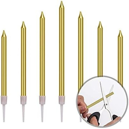 Set 6 Lumanari de Tort, Cyrax, din Parafina, 11 x 0.4 cm, Lucioase, Auriu