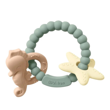 Jucarie Dentitie Bebelusi, Cyrax, Tip Bratara, Model Calut si Stea de Mare, + 3 luni, din Silicon, fara BPA, 8.1 x 8.1 x 1.2 cm, Verde