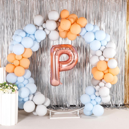 Balon Folie Metalizata Litera P, Cyrax, 80 cm, Umflati cu Heliu sau Aer, Ambalaj Individual, Pai inclus, Rose Gold