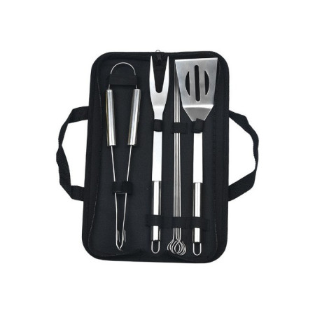 Set 7 Ustensile pentru Gratar, Cyrax, din Otel Inoxidabil, Geanta Oxford, Argintiu