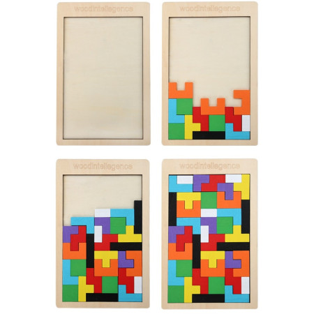 Puzzle Montessori, Cyrax, din Lemn, Tip Tetris, +36 Luni, Forme Neregulate, 40 Piese, 26.5 x 17.7 cm, Multicolor
