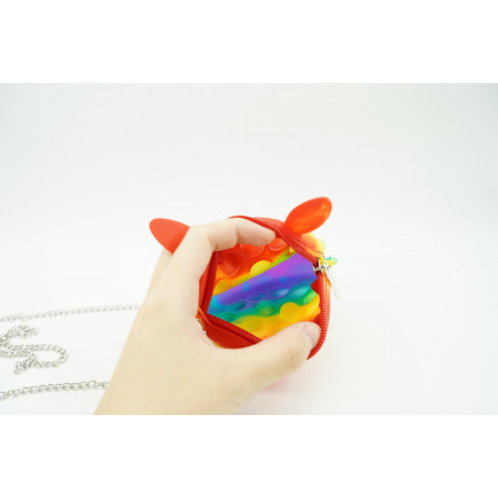 Jucarie antistres din silicon Cyrax, Pop it Now and Flip It ,Mini Geanta, Iepuras, 6 cm, Curcubeu