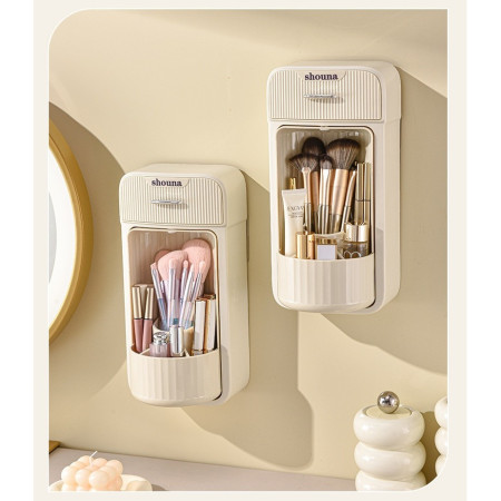 Organizator Baie, Cyrax, 4 Compartimente si 1 Sertar, Rotire 360 Grade, din PP+PET, 27.5 x 16 x 11 cm, Crem