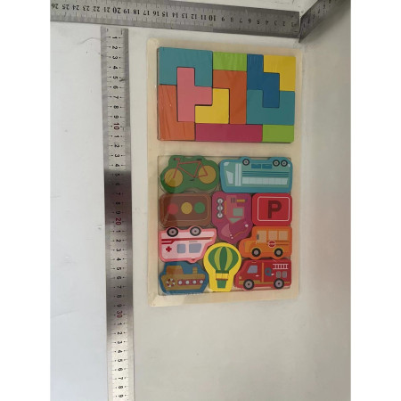 Puzzle Montessori din Lemn pentru Copii, Cyrax, Tip Tetris 2in1, +3 Ani, cu Masini Colorate 3D, Educativ, Intuitiv, Creativ, 21 de Piese, 28.5x17x1.2 cm, Multicolor
