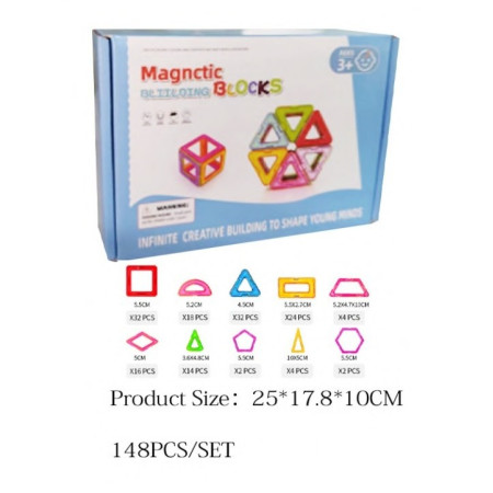 Set 148 Piese Magnetice de Constructie, Cyrax, Piese Medii, Magnetic Blocks, Forme Geometrice, 3 Ani, ABS, Magnet, 25 x 17.8 x 10 cm, Multicolor