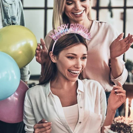 Coronita Decorativa pentru Petreceri, Cyrax, Tema Aniversare, Model Happy Birthday, Marime Universala, Rose