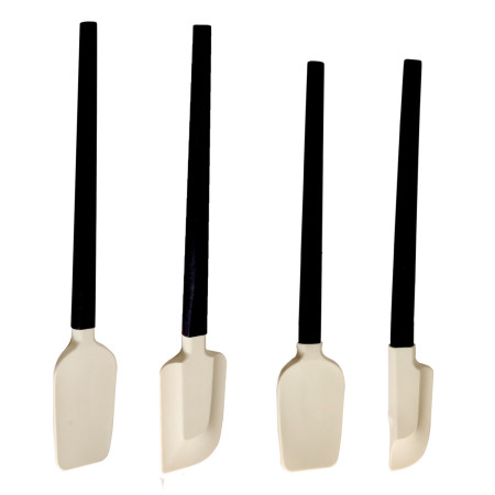 Ustensile de Bucatarie, Cyrax, Set din 4 bucati, din Silicon si Lemn, Spatule de Diferite Dimensiuni, Termo rezistente, Antiaderente, Instrument de Amestecat in Bucatarie, Alb-Negru