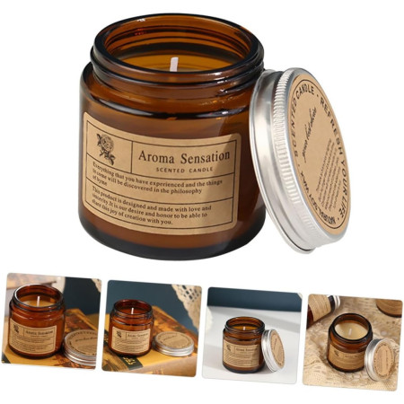 Lumanare Parfumata,  Model Borcan Maro, Aroma de Sare de Mare, din Ceara Vegetala, 6 x 6.5 x 6.5 cm, Maro