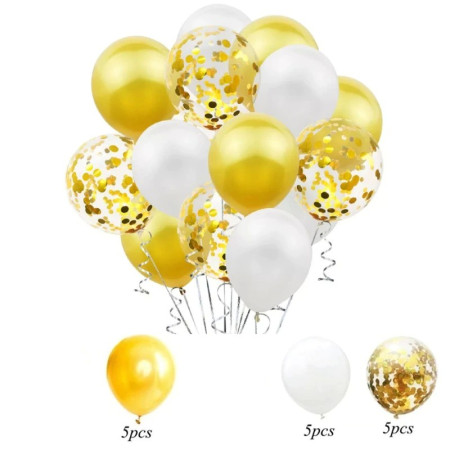 Set 15 baloane pentru petrecere, Cyrax, alb/auriu, 30 cm