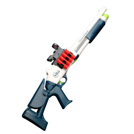 Pusca de Jucarie S686 Ultrarealista, UDL XM1014, Cyrax, Manuala, cu Luneta, 10 de Proiectile din Spuma Moale, 5 Cartuse, 80 cm, 8 ani+, Alb