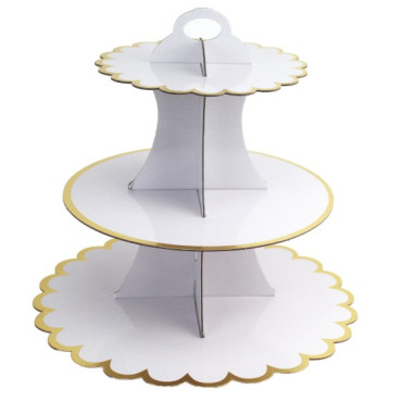 Etajera pentru Prajituri, Cyrax, din Carton, 3 Nivele, 16/22/29 cm Diametru, Inaltime 38 cm, Alb