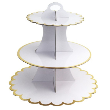 Etajera pentru Prajituri, Cyrax, din Carton, 3 Nivele, 16/22/29 cm Diametru, Inaltime 38 cm, Alb