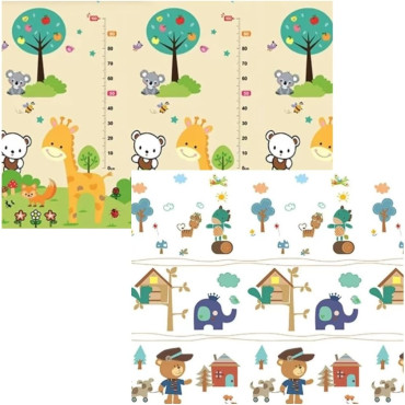 Covoras pentru Copii, Cyrax, cu 2 Fete, Model ZOO/Ursulet, din XPE+PE, Impermeabil, Antiderapant, Protectie Termica, +3 Luni, Pliabil, 180 x 200 x 1.5 cm, Multicolor